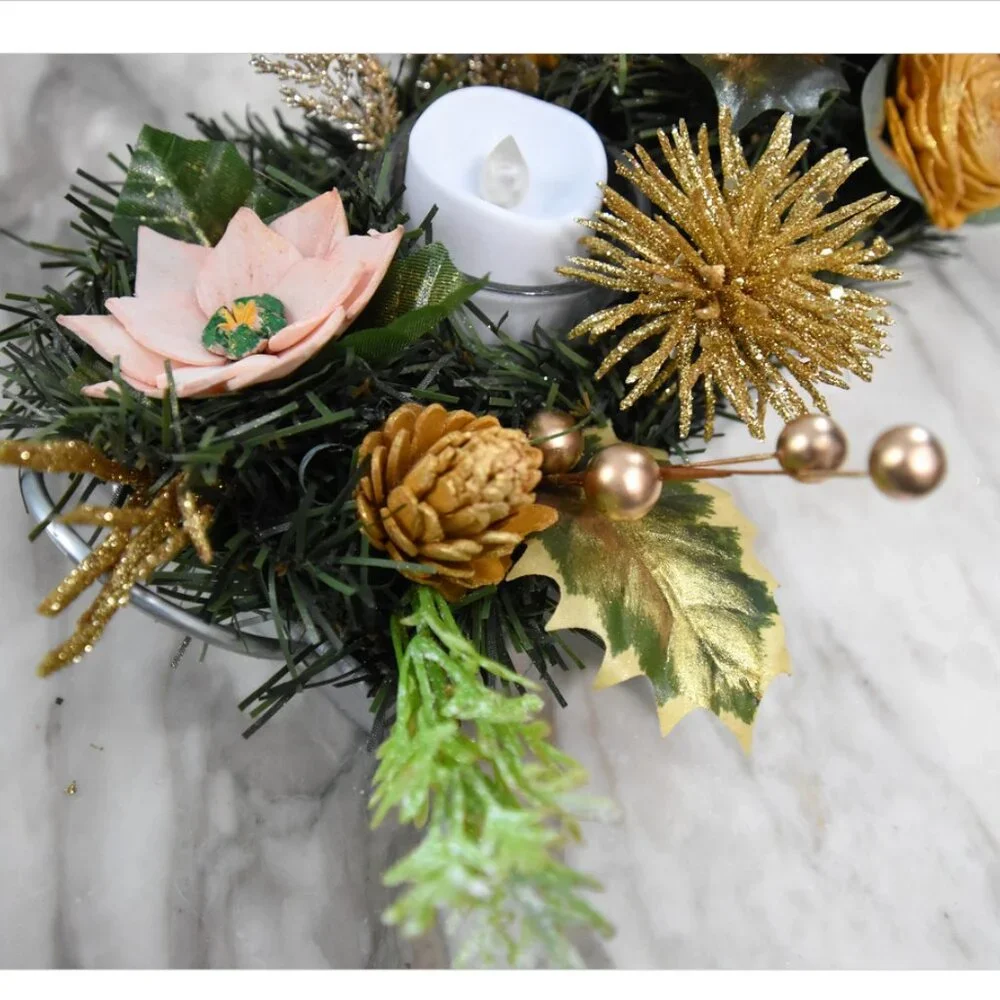 Festive Centerpiece! Galvanized metal tray w/salmon sustainable Sola Poinsettias